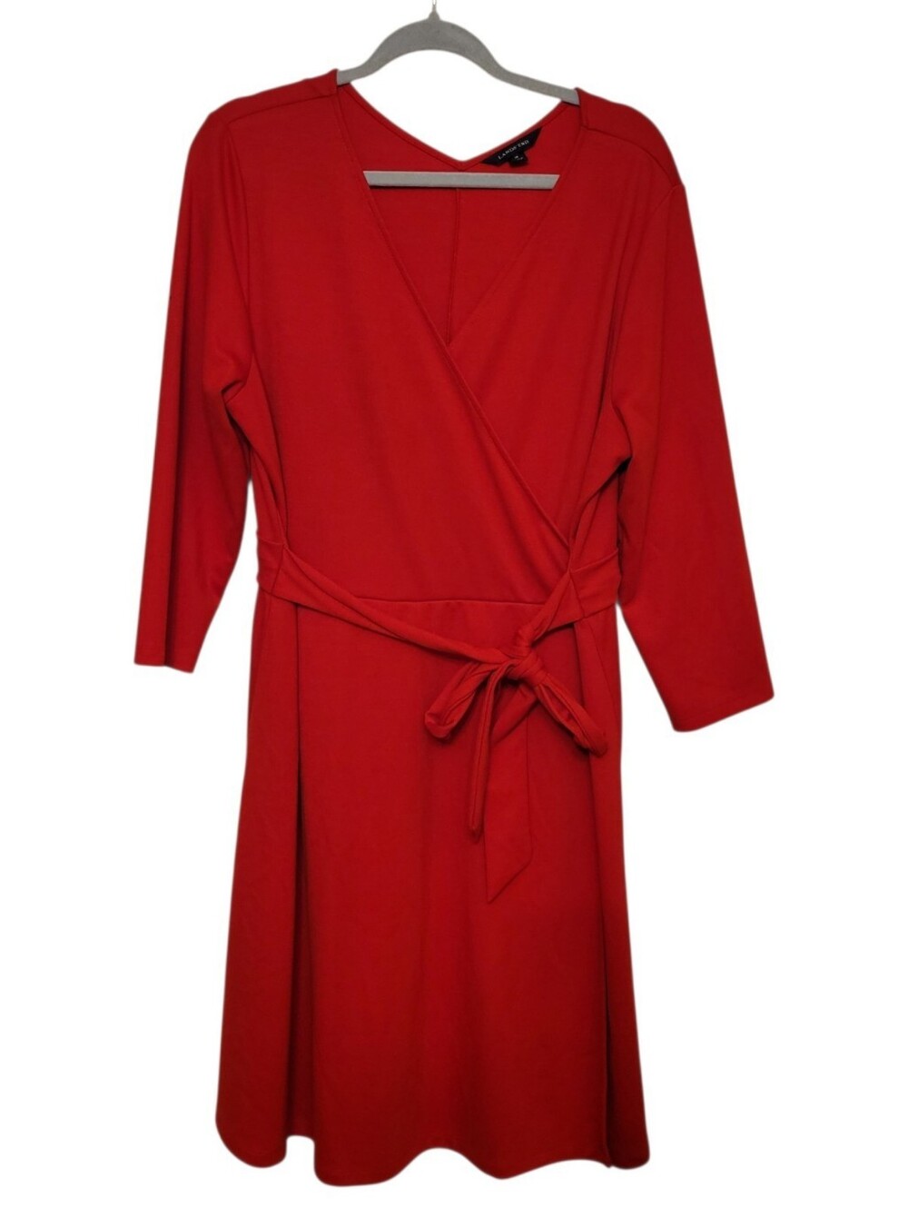 Lands End Red Faux Wrap V-Neck Dress Size 18